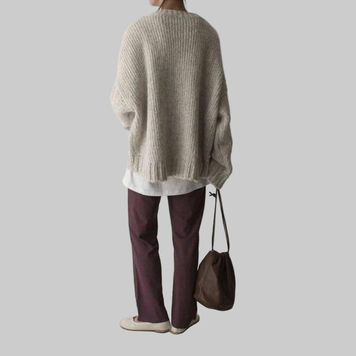 Oversized Elfenben Lomme-Front Genser – Avslappet Hverdag Lag