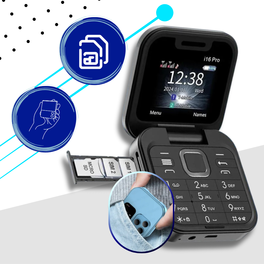Liten sammenleggbar mobiltelefon med dobbel SIM