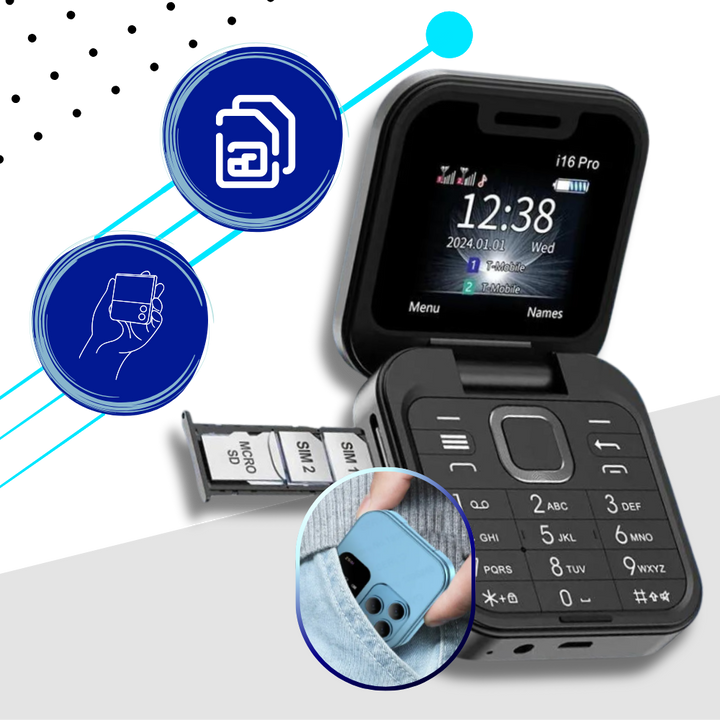 Liten sammenleggbar mobiltelefon med dobbel SIM