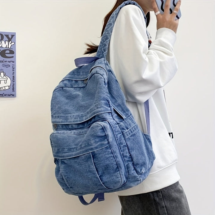 Uformell Denim-Ryggsekk – Trendy og Allsidig Reiseveske for Menn og Kvinner