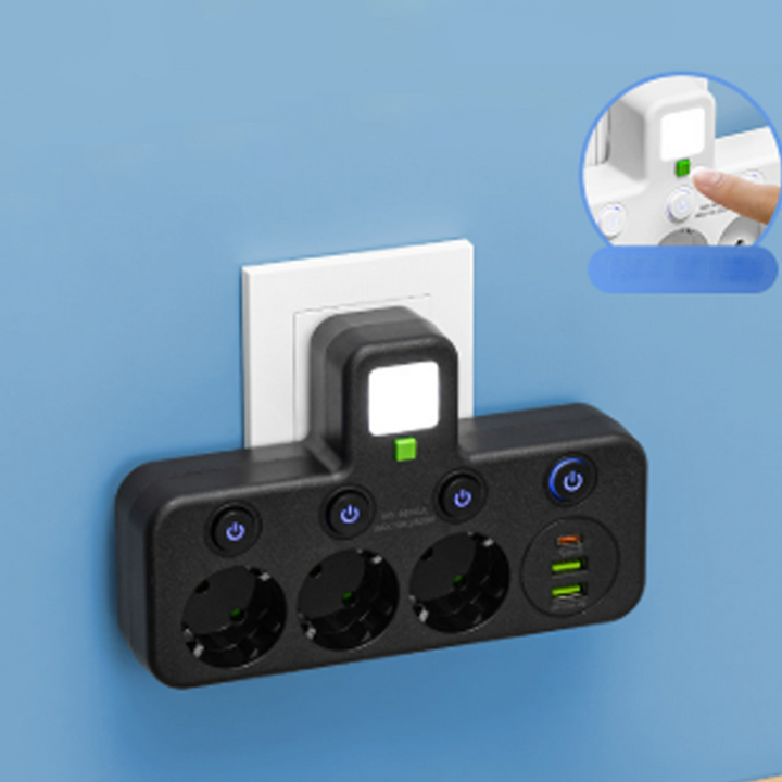 Stikkontaktlist med USB og brytere | Flerveis stikkontakt med overspenningsvern 2500 W