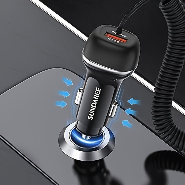 Hurtigladende Oppladbar USB-C Billader på 51W – For Superrask Lading av Flere Enheter