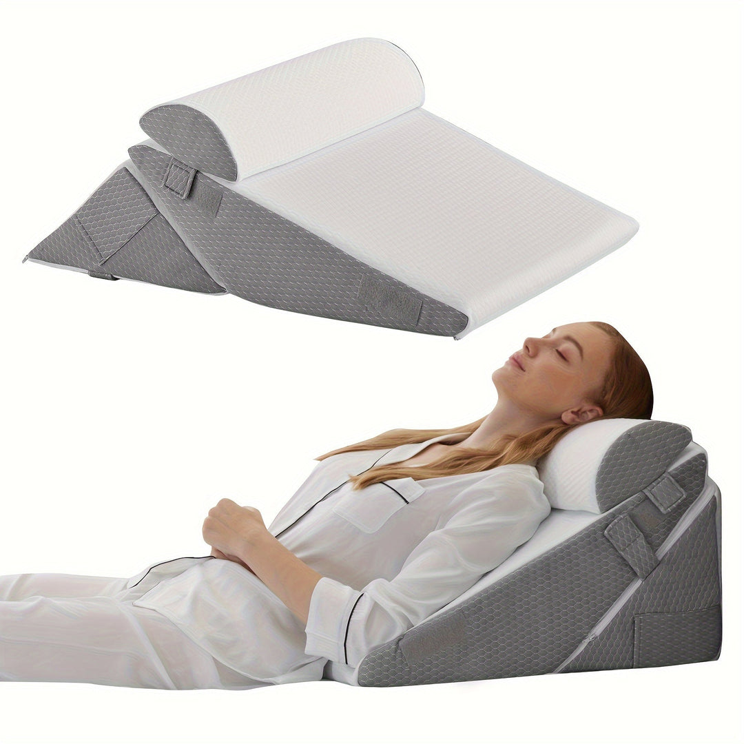 RelaxPlus – justerbar ortopedisk kileputte – premium 7-i-1 minneskumsystem