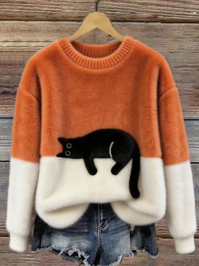 Oversize-genser med katteprint