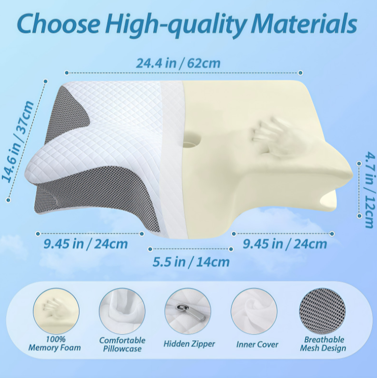 Pute mot søvnapné og redusert snorking – ergonomisk memory foam-pute mot snorking for bedre pust og støtte til dyp søvn
