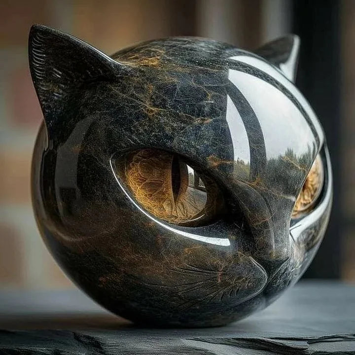 NoirCat-skulptur – Svart Katthode med Hypnotiske Øyne