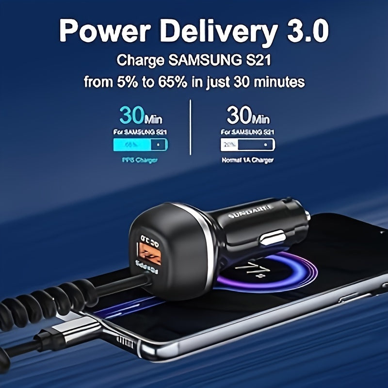 Hurtigladende Oppladbar USB-C Billader på 51W – For Superrask Lading av Flere Enheter