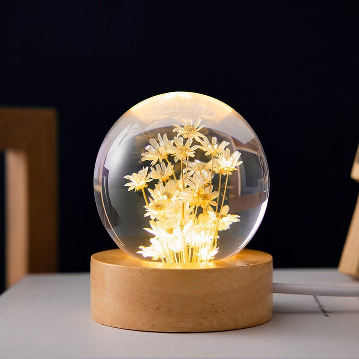 Krystallkule-lampe med evige blomster – Lumora