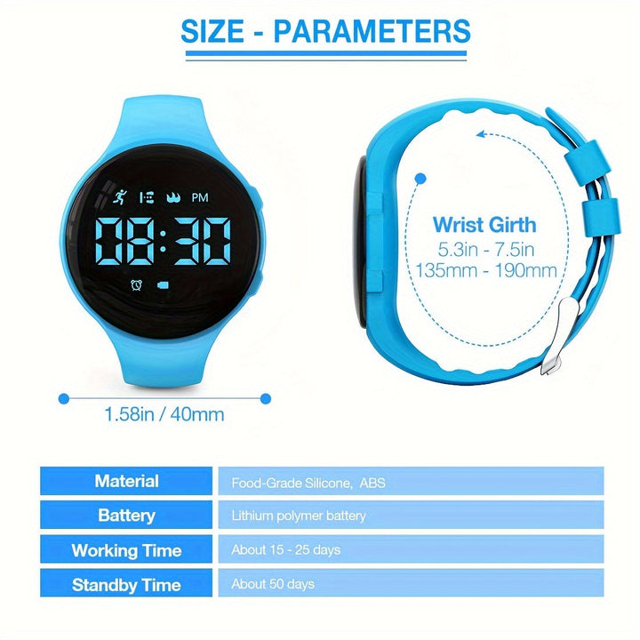 Digital LED-klokke med skritteller og vibrasjonsalarm – Fitnesstracker for barn