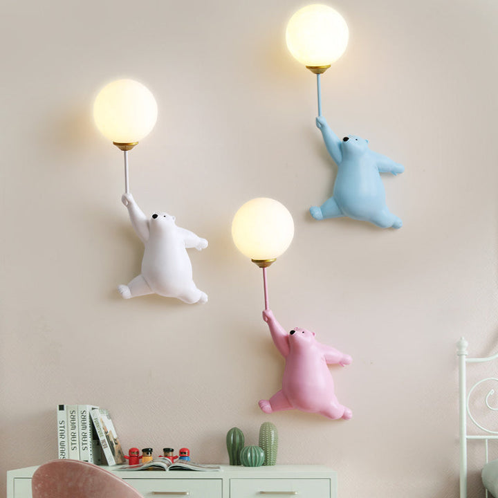 Søt bjørnevegglampe med ballonglys for barnerom