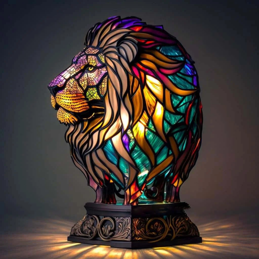 VitraGlow håndlaget glassornament | Elegant bordlampe i harpiks og glass med livlige kunstneriske motiver