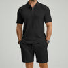 Herre Sommer Teksturert Quarter-Zip Polo & Shorts 2-Delt Sett