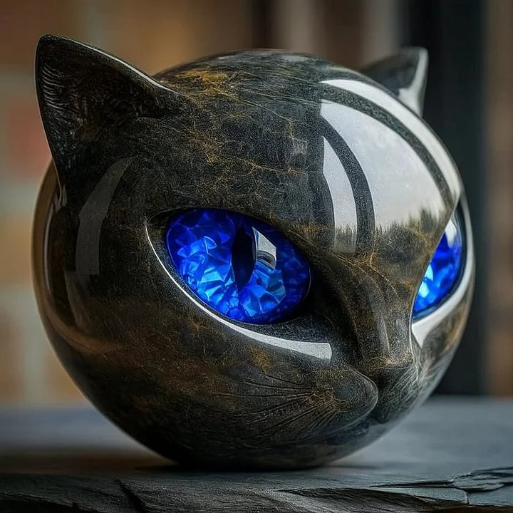 NoirCat-skulptur – Svart Katthode med Hypnotiske Øyne