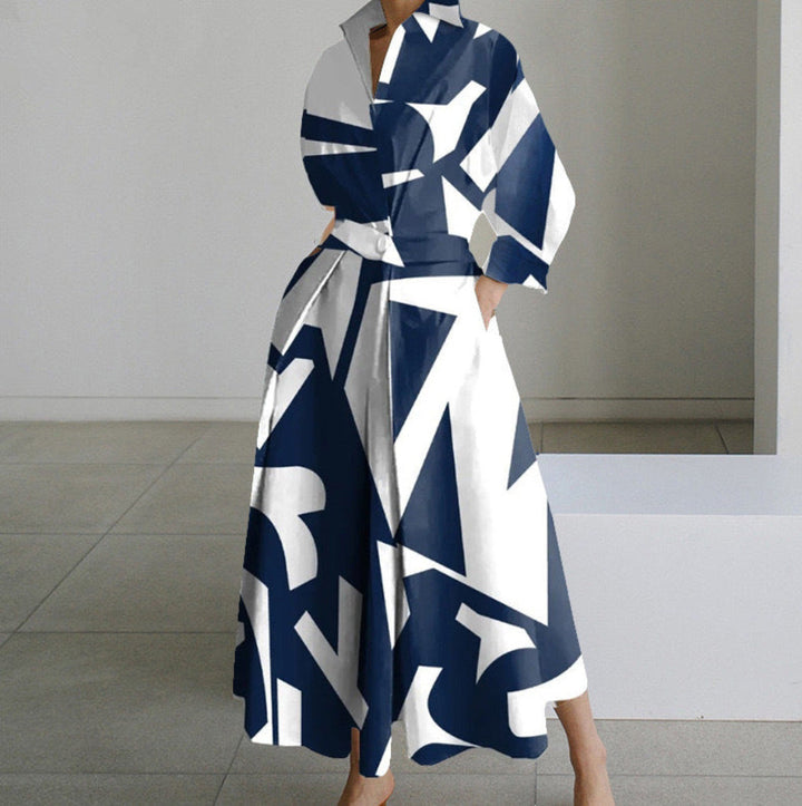 Long-Sleeve Blouse Elastic Waist Swing Dress