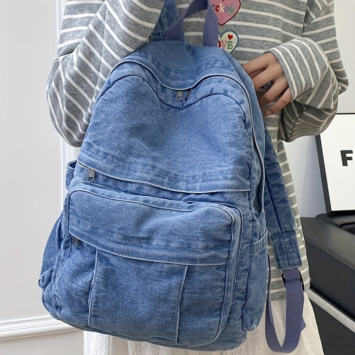 Uformell Denim-Ryggsekk – Trendy og Allsidig Reiseveske for Menn og Kvinner