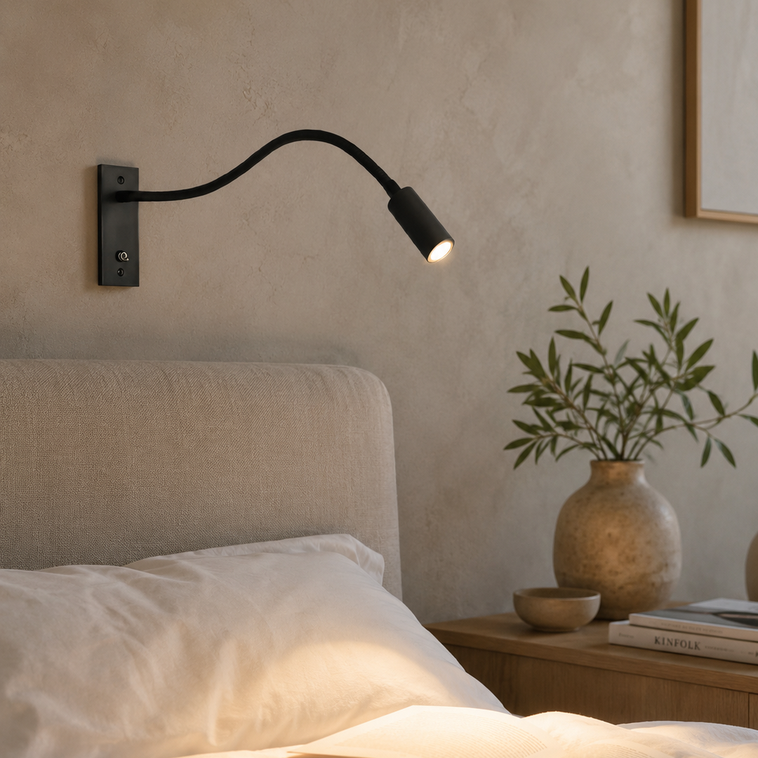 Fleksibel vegglampe med svanehals – justerbar, moderne leselampe til seng og sofa