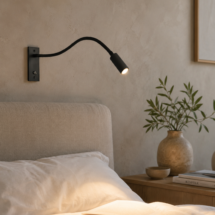 Fleksibel vegglampe med svanehals – justerbar, moderne leselampe til seng og sofa
