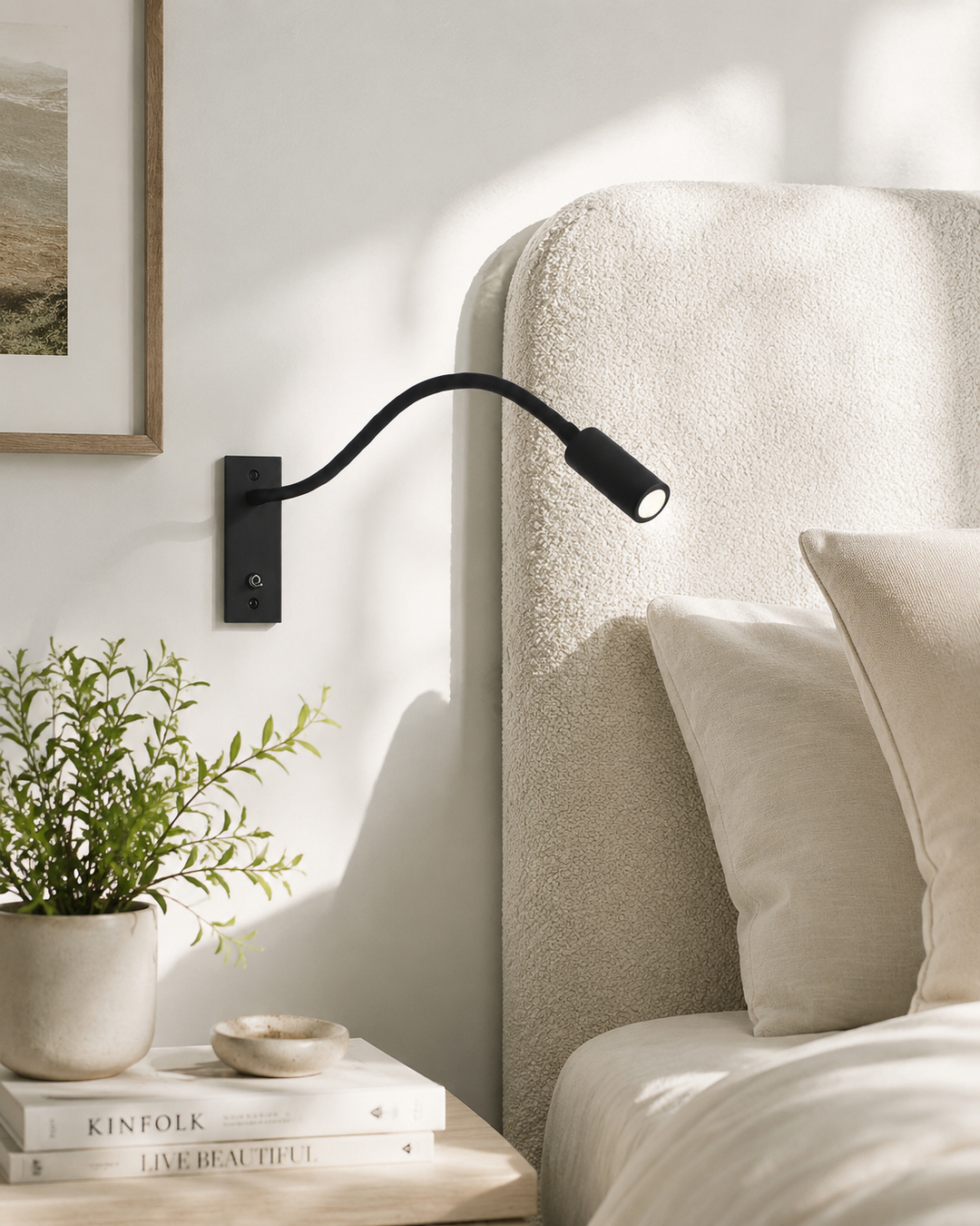 Fleksibel vegglampe med svanehals – justerbar, moderne leselampe til seng og sofa