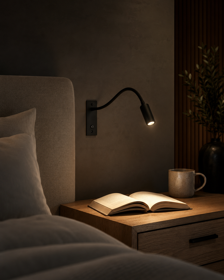 Fleksibel vegglampe med svanehals – justerbar, moderne leselampe til seng og sofa