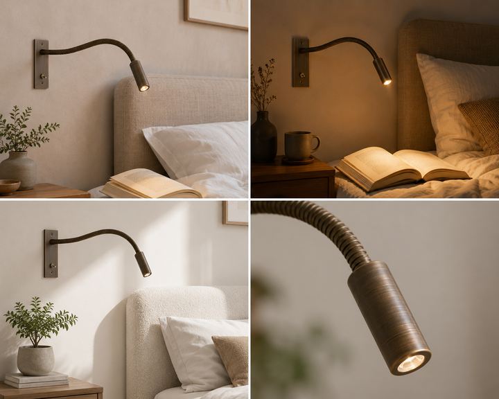 Fleksibel vegglampe med svanehals – justerbar, moderne leselampe til seng og sofa