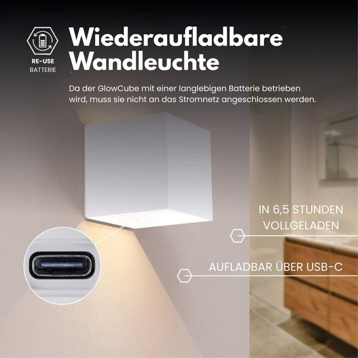 Trådløs Vegglampe for Innendørs og Utendørs Bruk | LED-lampe med Batteri og Sensor | GlowCube
