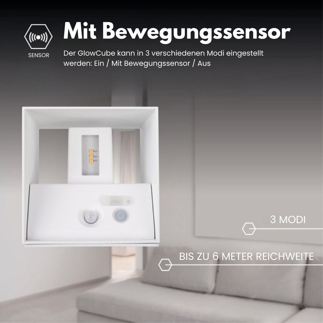 Trådløs Vegglampe for Innendørs og Utendørs Bruk | LED-lampe med Batteri og Sensor | GlowCube