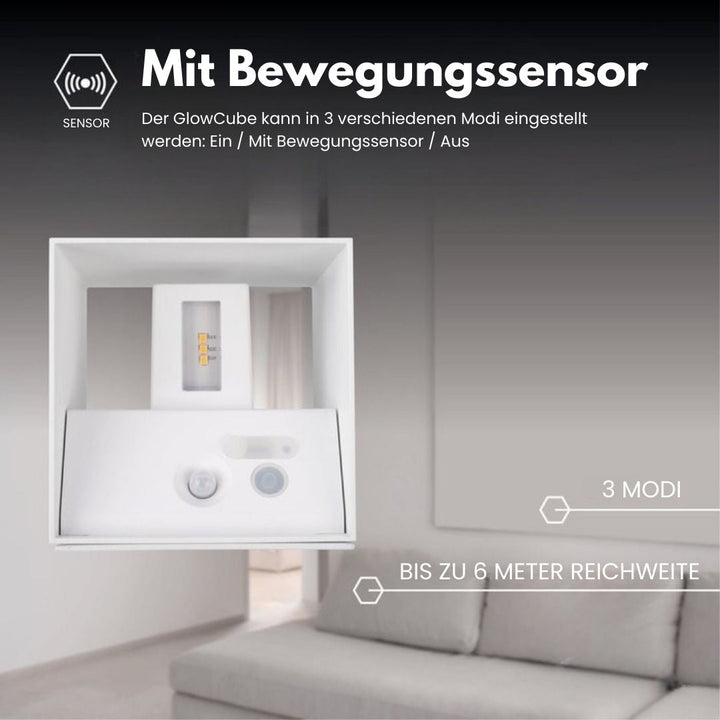 Trådløs Vegglampe for Innendørs og Utendørs Bruk | LED-lampe med Batteri og Sensor | GlowCube
