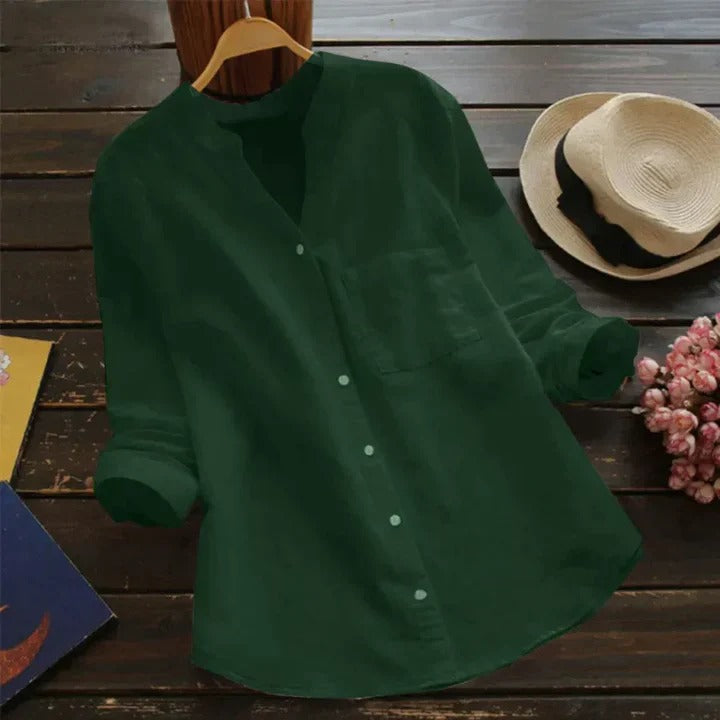 Kvinners Lin-Bomull Blanding Skjorte