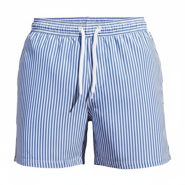 Stripete badeshorts for menn med snøre i linningen
