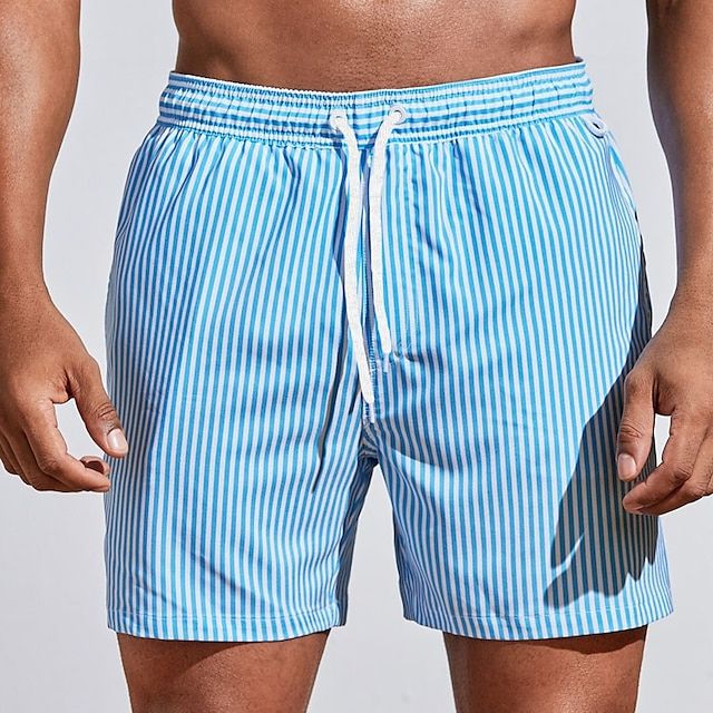 Stripete badeshorts for menn med snøre i linningen