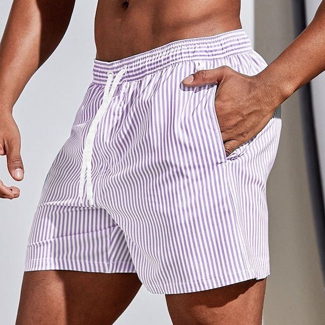 Stripete badeshorts for menn med snøre i linningen