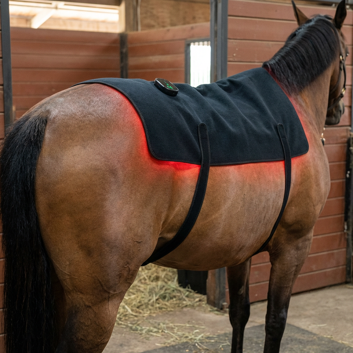 LED-selkäloimi hevoselle punavalohoidolla