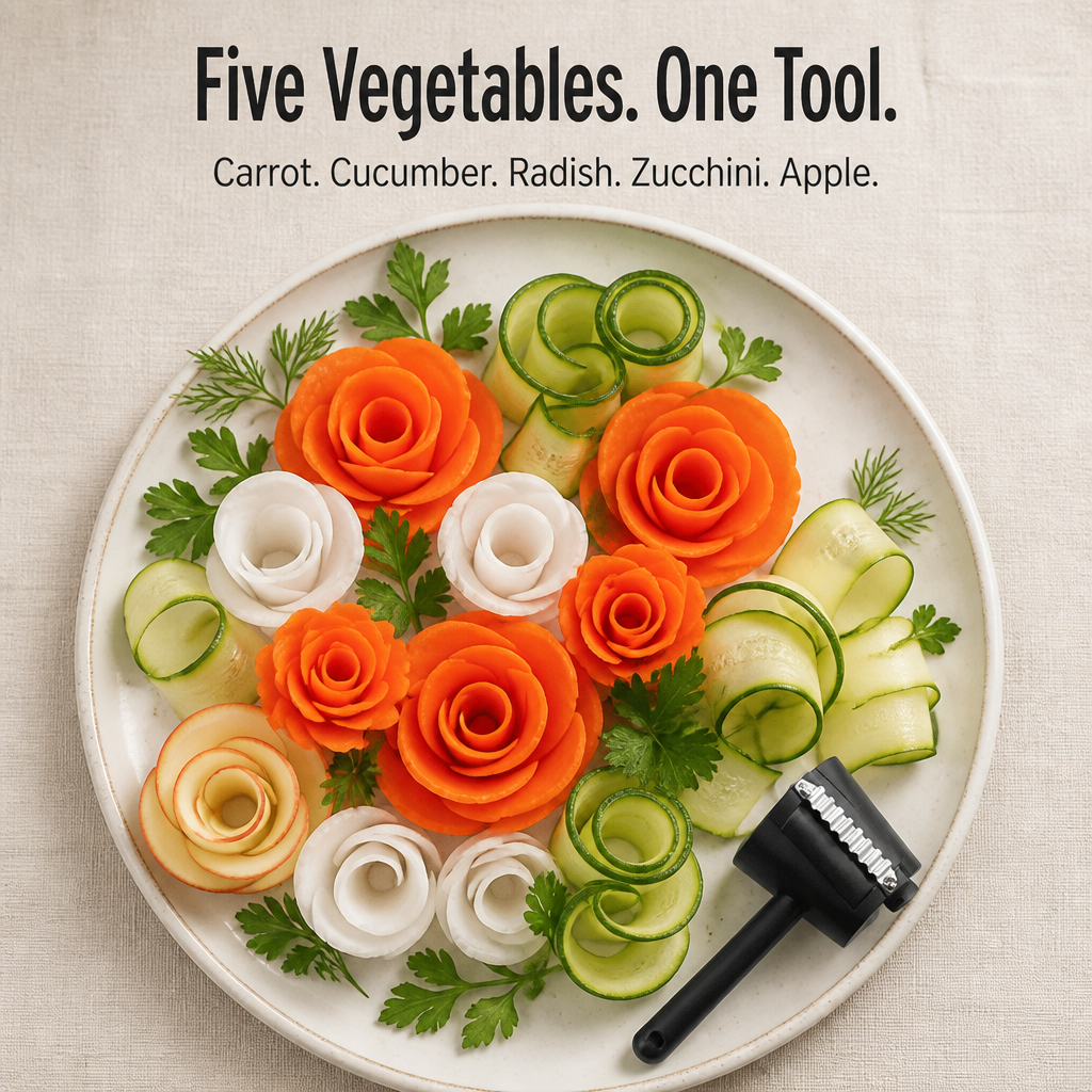 Rosekutter for grønnsaker – gulrotskreller i rustfritt stål og garneringskniv