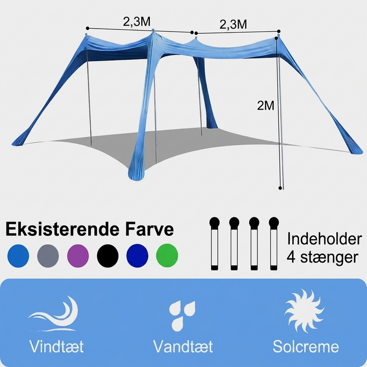 Stort Solskyggetelt til Strand med UV-Beskyttelse