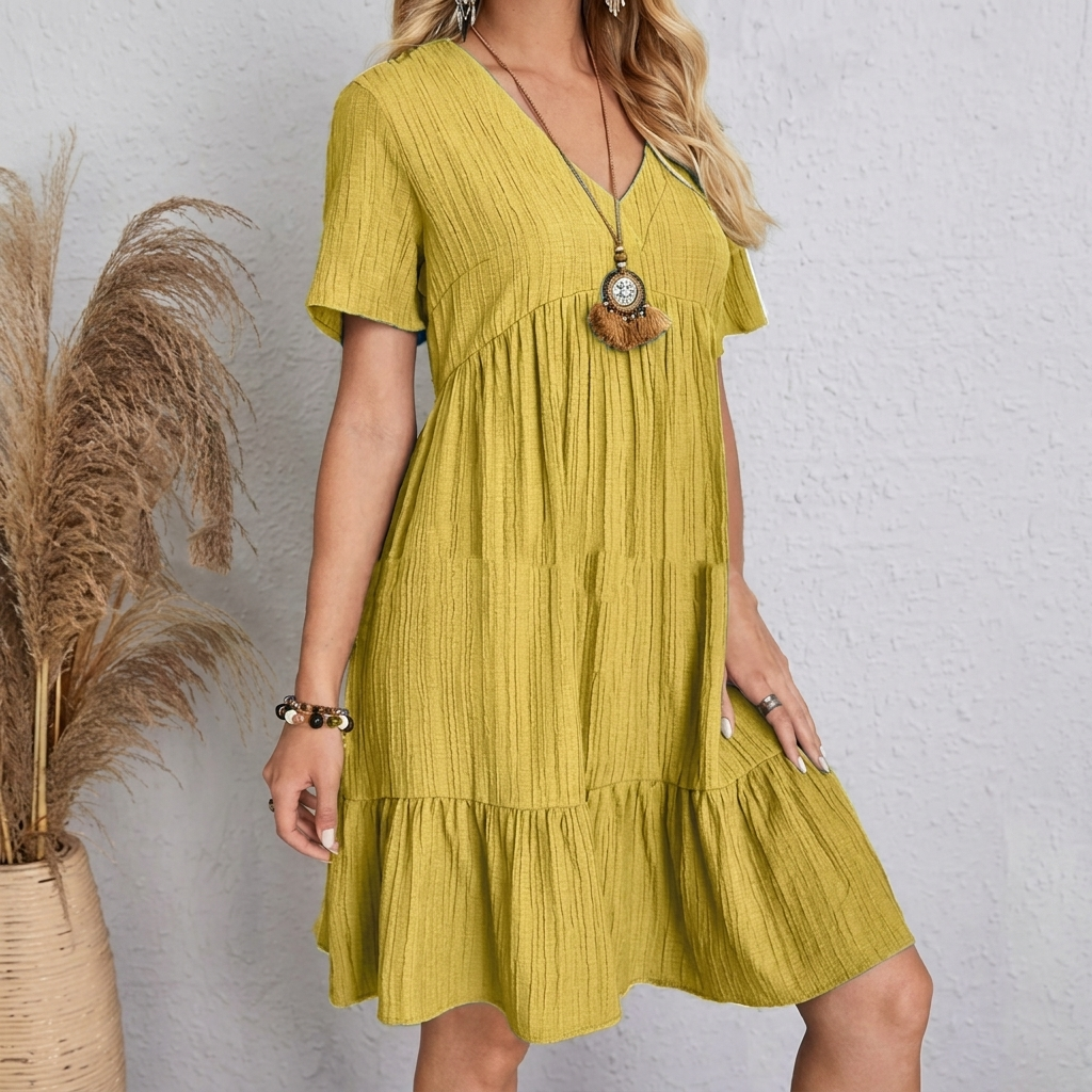 Slankende Retro V-Hals Kjole med Magekontroll