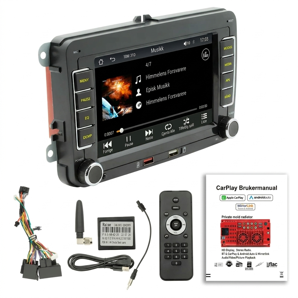 7-tommers HD-berøringsskjerm og Bluetooth MP5-spiller for bil