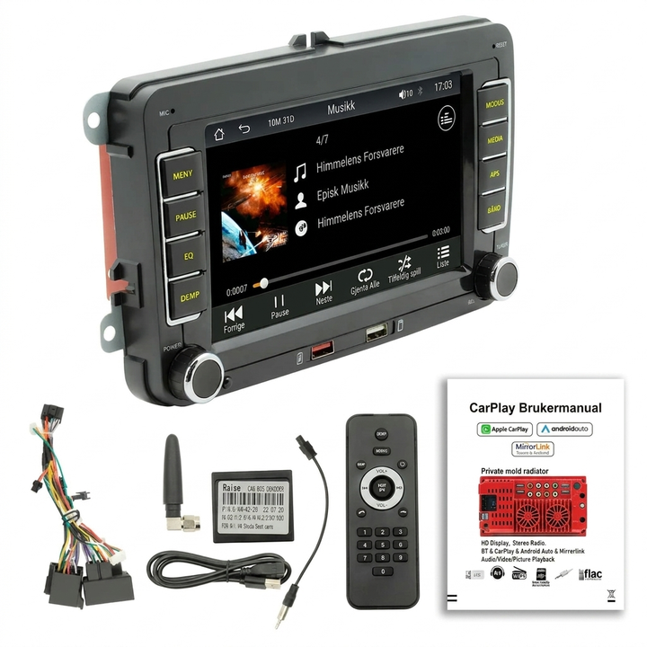 7-tommers HD-berøringsskjerm og Bluetooth MP5-spiller for bil