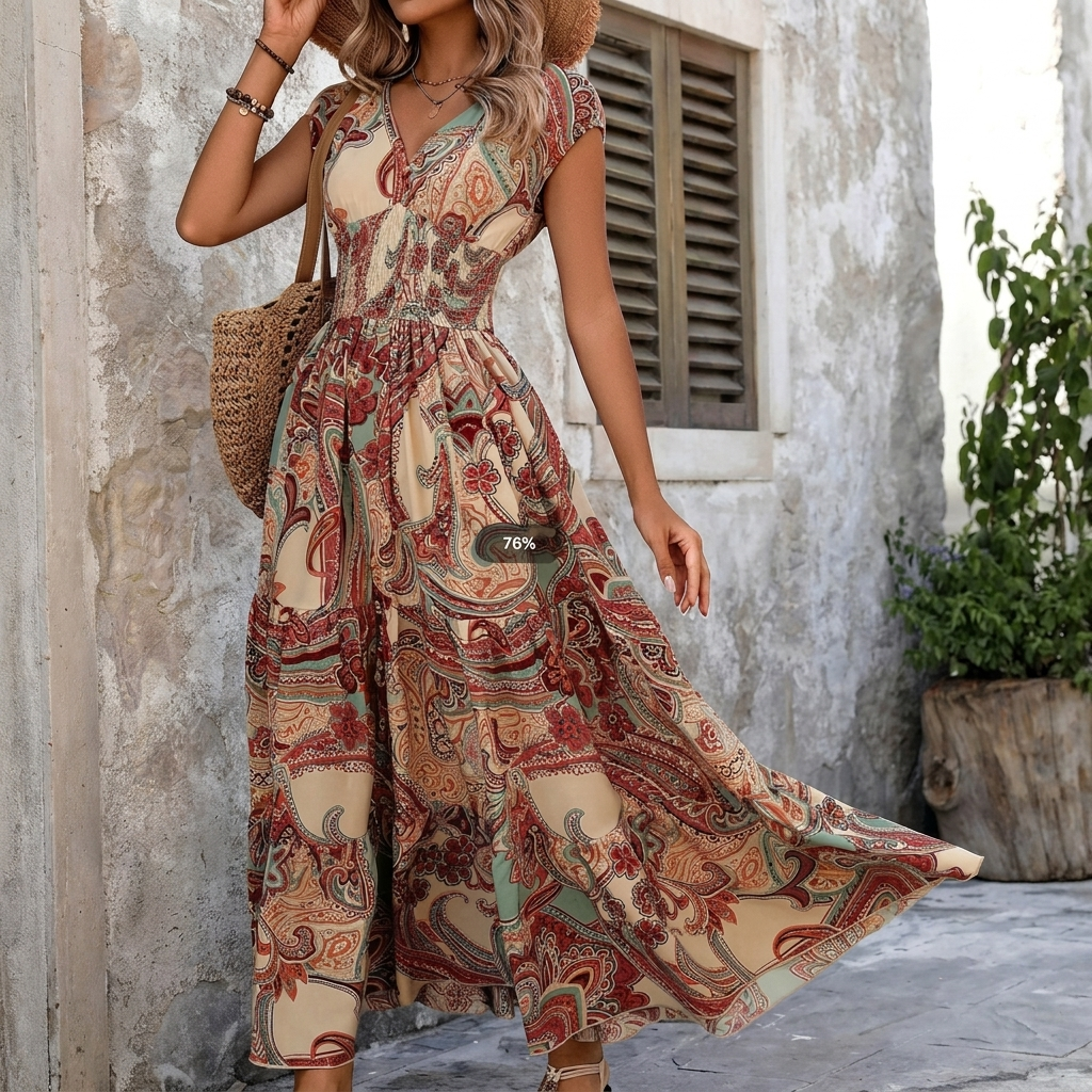 Blomstrete maxikjole i resort-stil til dame