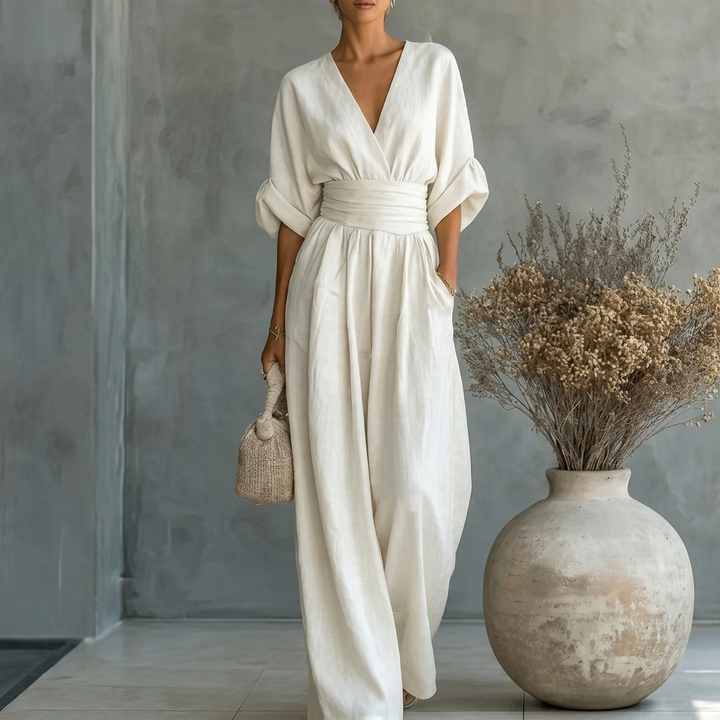 Slankende V-hals jumpsuit