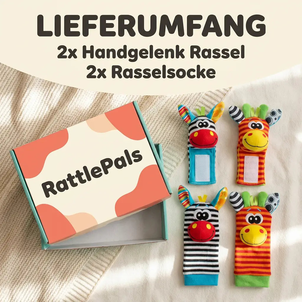 Rangle-sett til baby for hender og føtter, 4 deler, bomull, 0–12 måneder