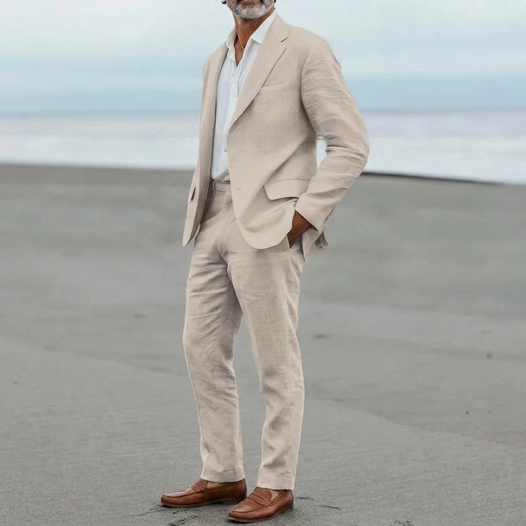 Menns casual lin blazer og bukser sett