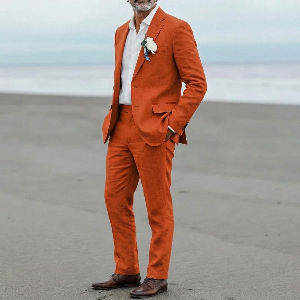 Menns casual lin blazer og bukser sett