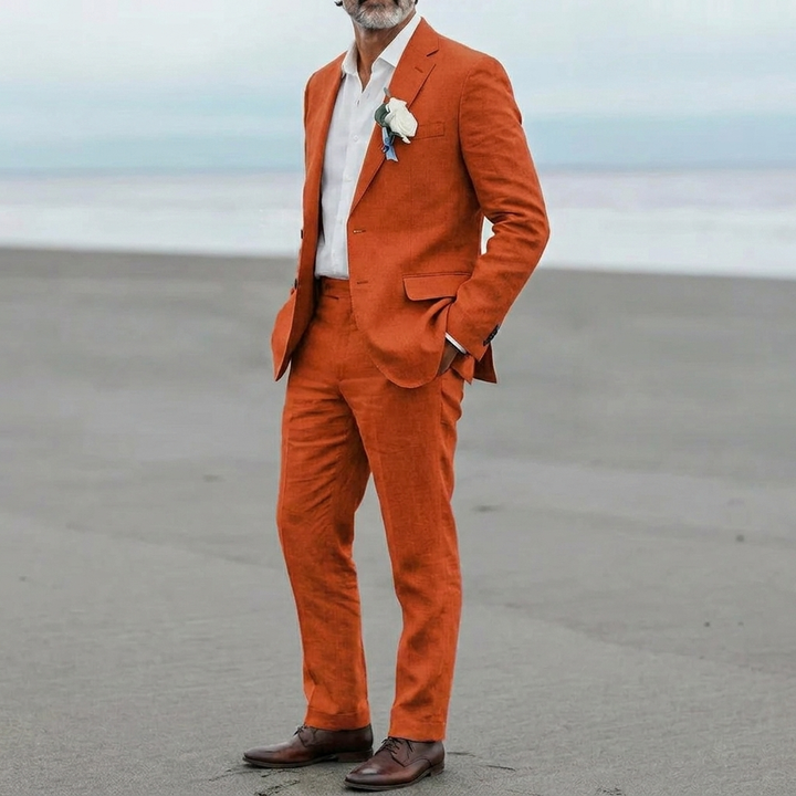 Menns casual lin blazer og bukser sett
