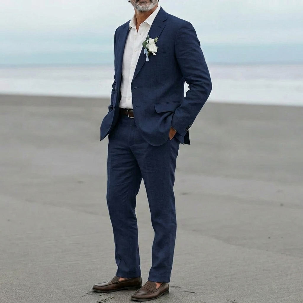 Menns casual lin blazer og bukser sett