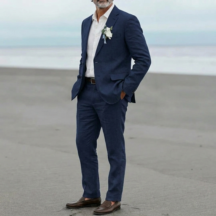 Menns casual lin blazer og bukser sett