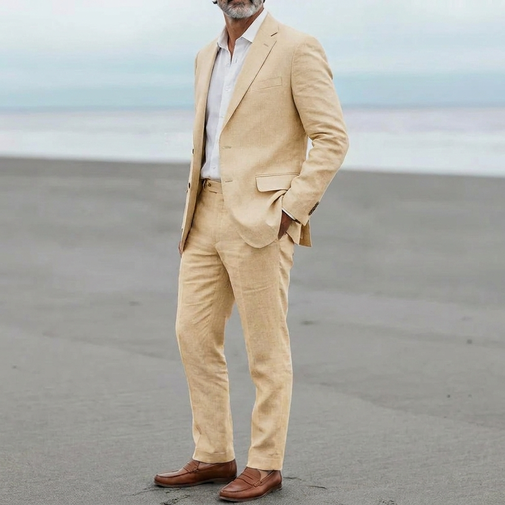 Menns casual lin blazer og bukser sett