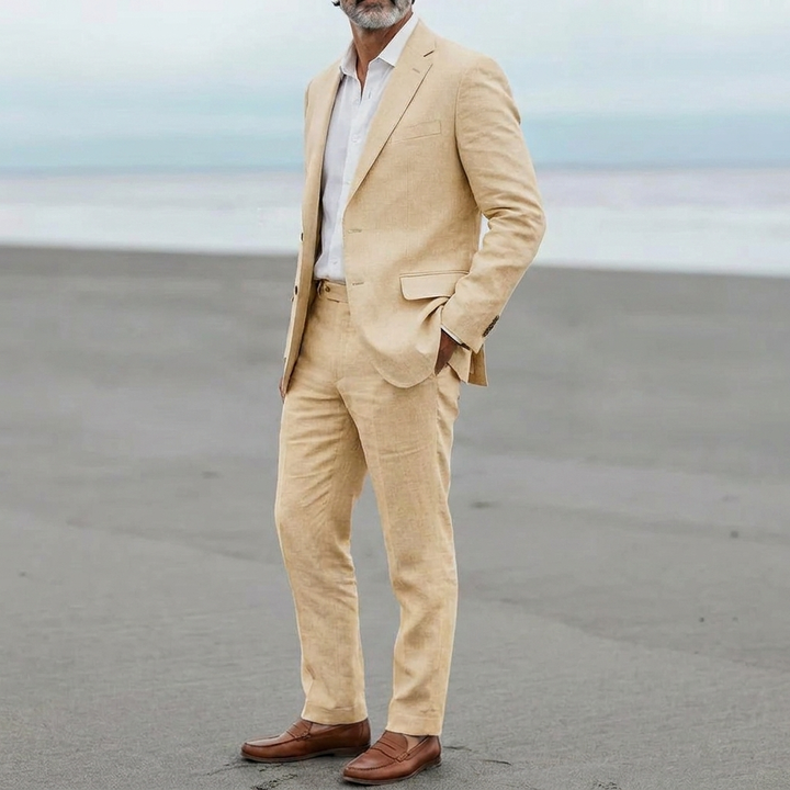 Menns casual lin blazer og bukser sett