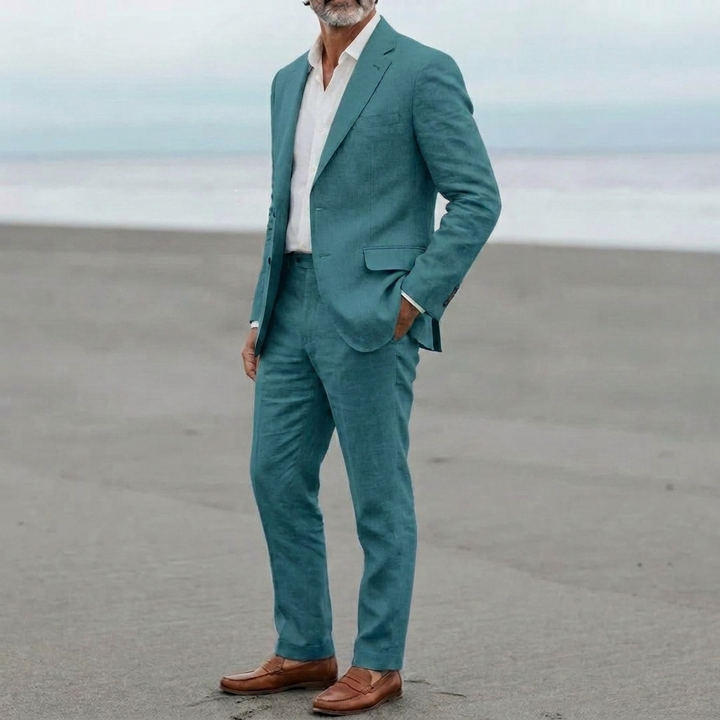 Menns casual lin blazer og bukser sett
