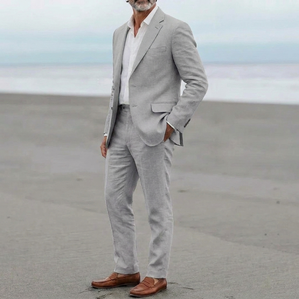Menns casual lin blazer og bukser sett