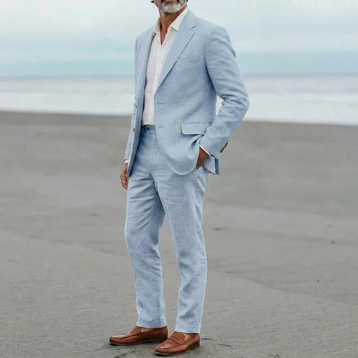 Menns casual lin blazer og bukser sett